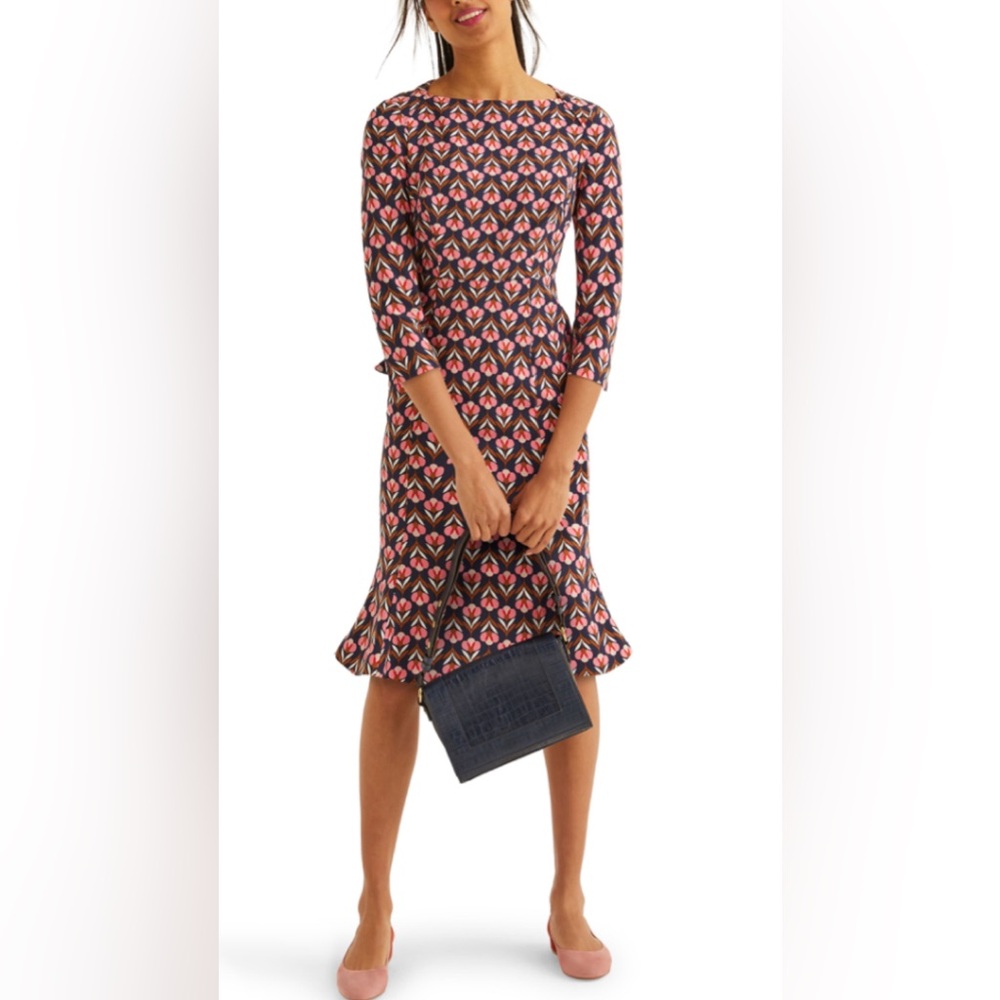 Boden Violette Dress Heritage Blue Petal Head Flutter Hem 16L NWT
